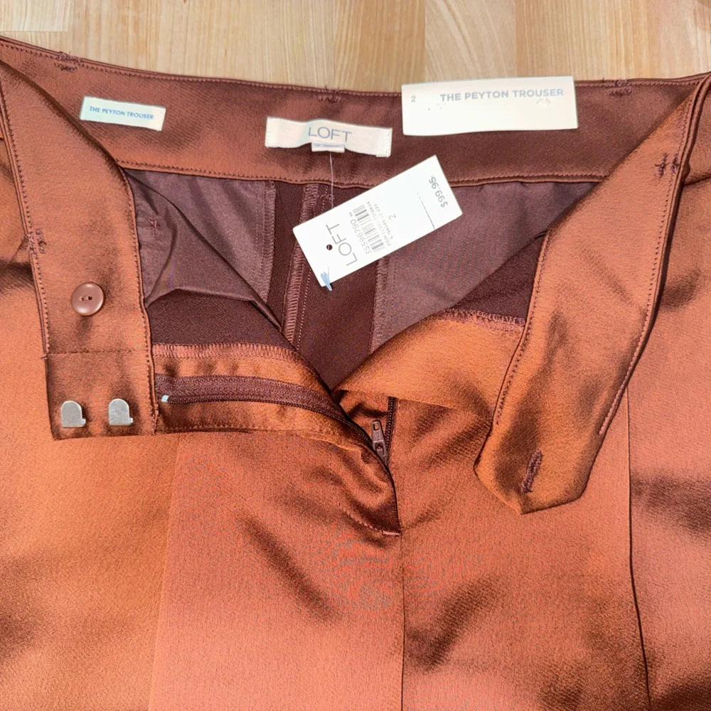 NWT - LOFT The Peyton Trouser - Size 2 - Metallic Copper Brown - Picture 5 of 6